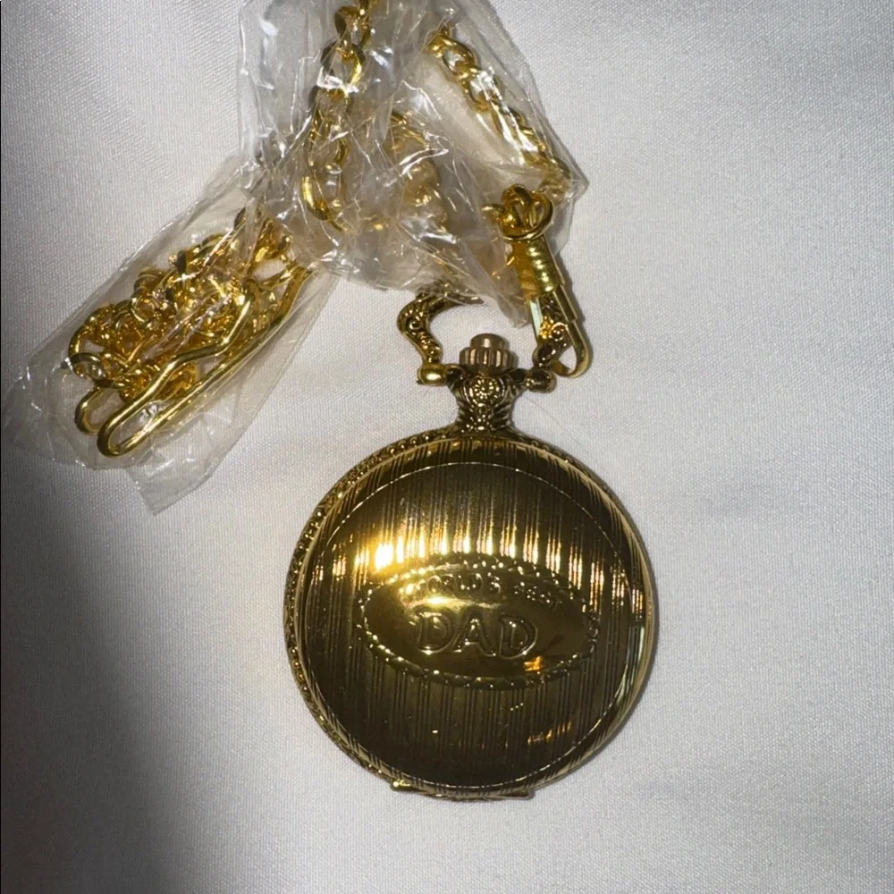 World's best Dad pocket watch with chain pewter case 3 hand movement white dial - Picture 7 of 8